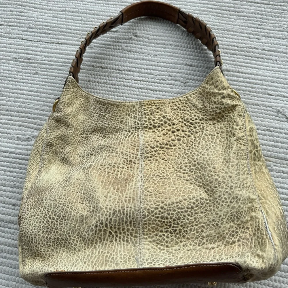 Olivia Harris Joy Gryson Leather Hobo Cream Gold Exotic Bag OS